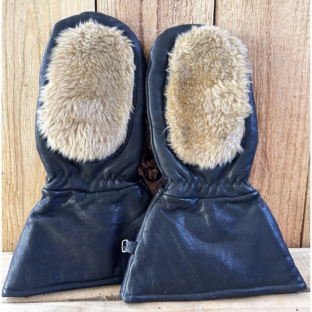 Leather Lined Retro Gloves Mittens Faux Fur Sz M Winter Cold Weather